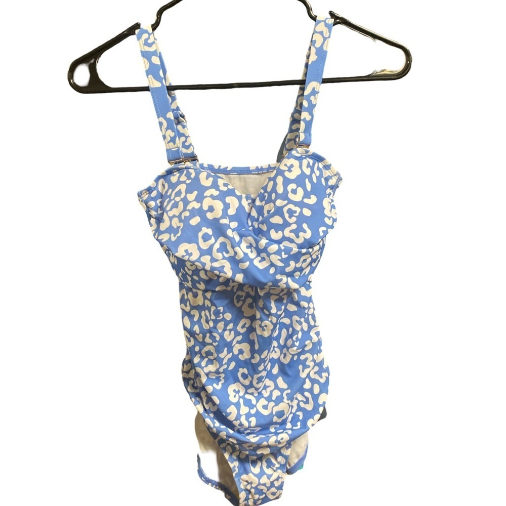 Susan Graver Blue and White Leopard Print Swimsuit size 4 NWOT